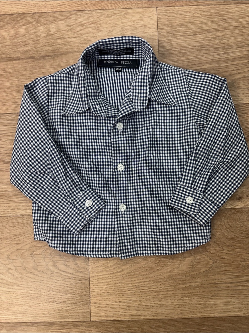 Andrew Fezza Navy and White Gingham Button-Down Shirt